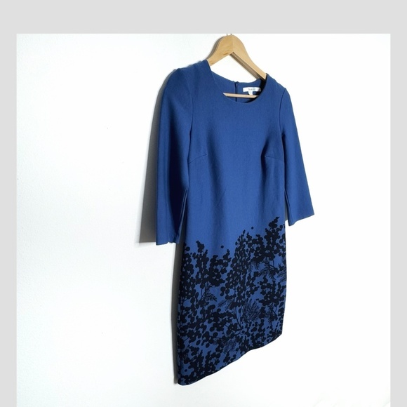 Boden Sheath Dress Stretch Ponte Fabric Blue Black Print 3/4 Sleeve Zip Back - Picture 8 of 16